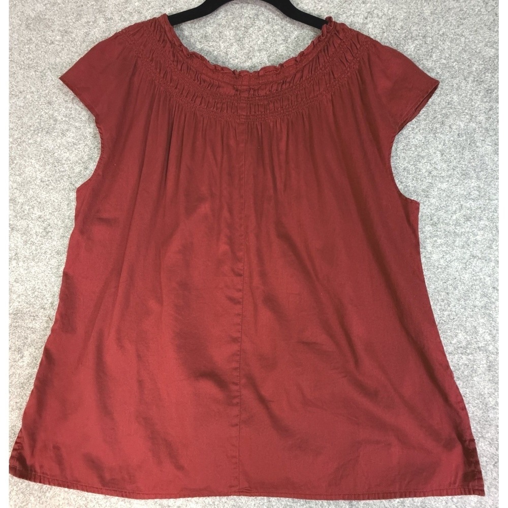 Red Smocked Neck Cap Sleeve Button Front Top XL Cotton‎ Bohemian Festival - Picture 3 of 7